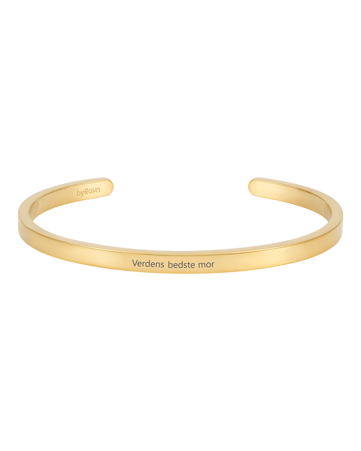 VENUS armbånd fra byRavn i guldbelagt stål, åben armring med graveringen "Verdens bedste mor"