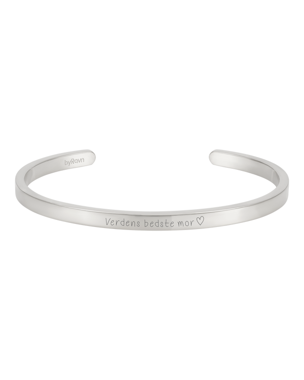 VENUS SCRIPT armbånd fra byRavn i sølvfarvet rustfrit stål med "Verdens bedste mor" ♡ i håndskrift